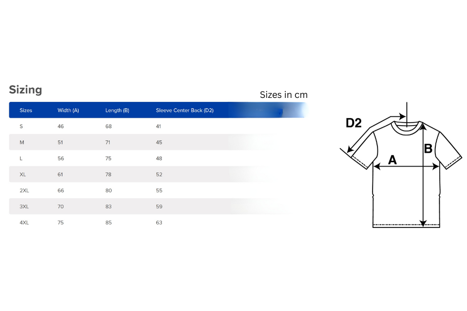 Comfort Colors 1717 Sizing Chart Table