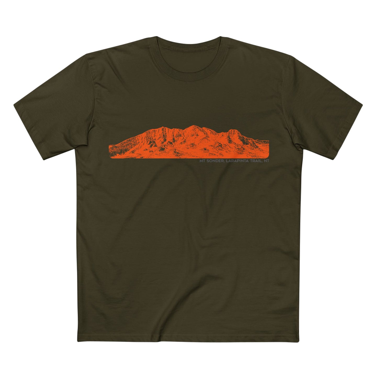 Mt-Sonder-Larapinta-Trail-T-Shirt-Army Green- On white background