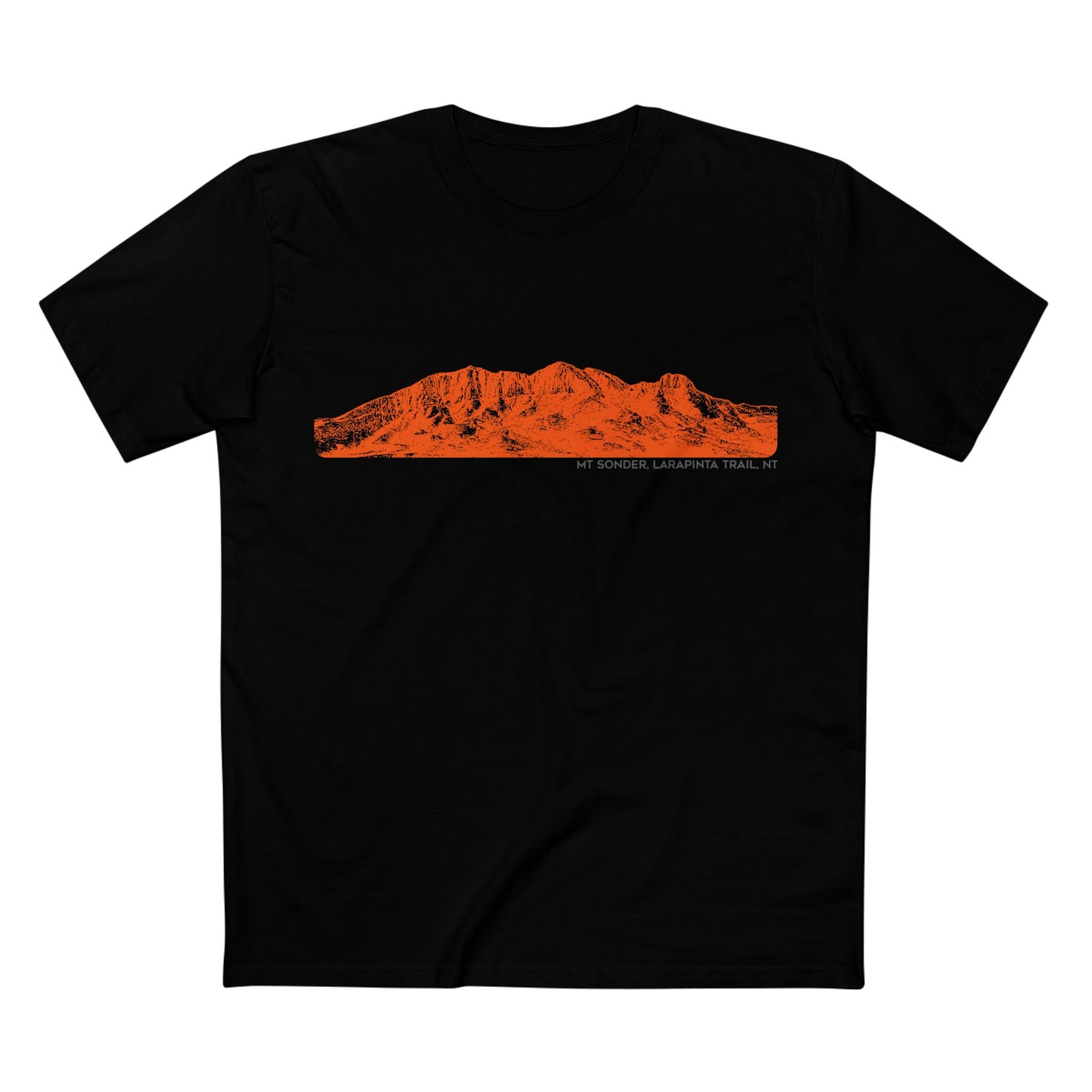 Mt-Sonder-Larapinta-Trail-T-Shirt-Black-on plain-white background