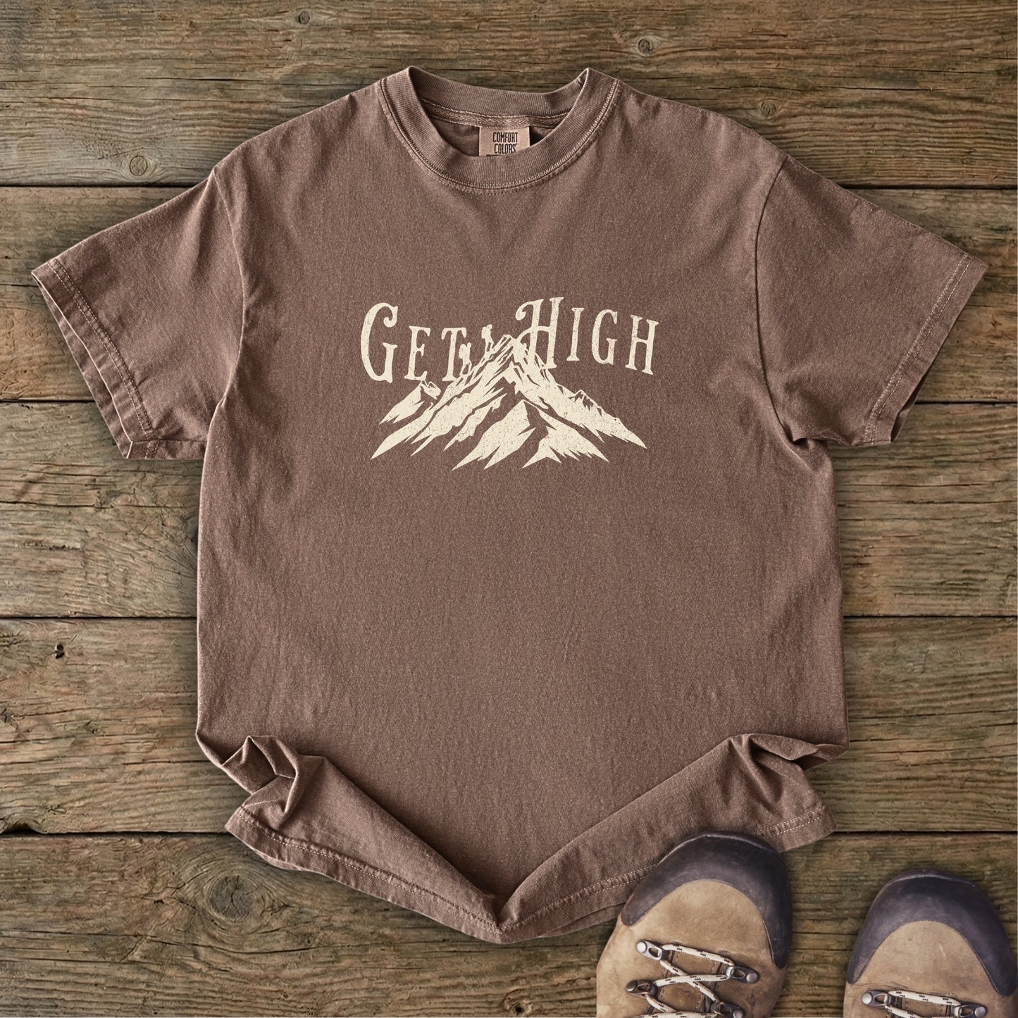 Get High Mountain T-Shirt – Outdoor Hiking Graphic Tee | GhostGum Tees