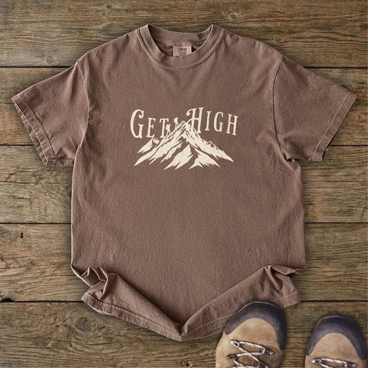 Get High Mountain T-Shirt – Outdoor Hiking Graphic Tee | GhostGum Tees