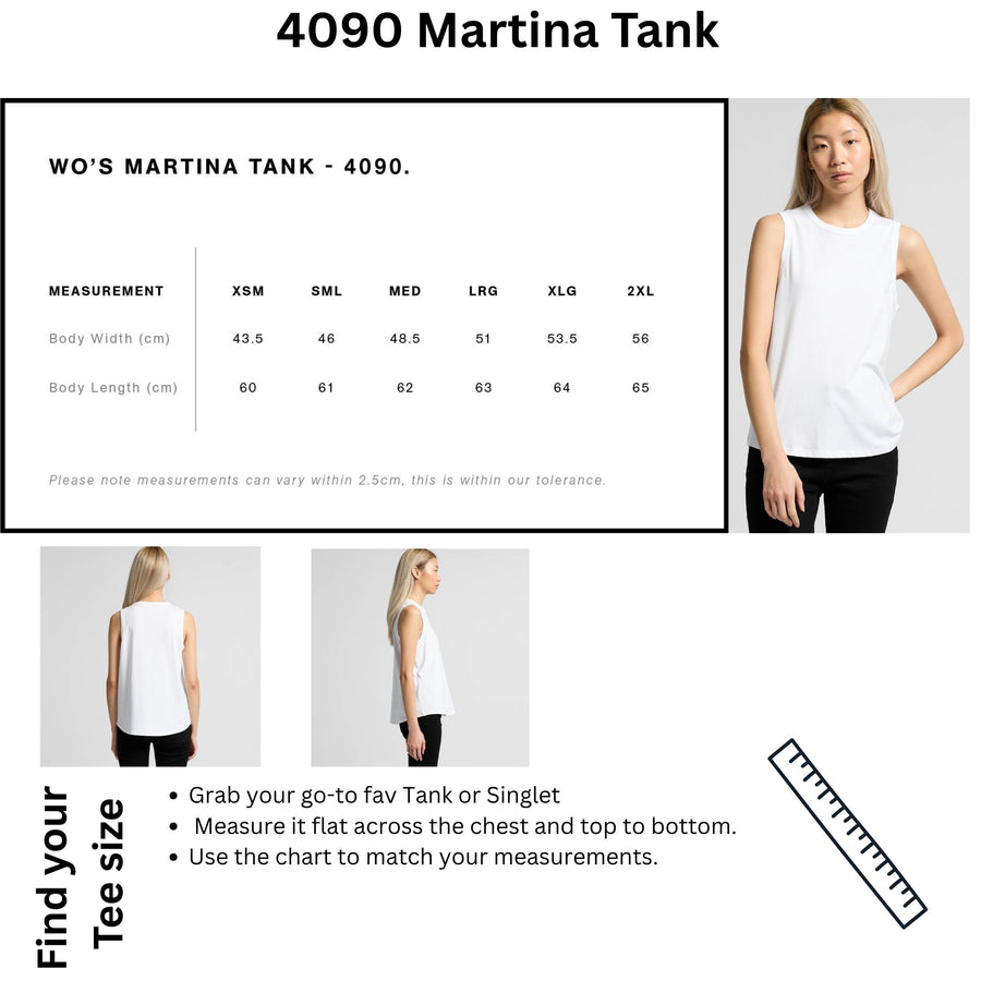 Size chart for Respect The Locals - Curlew Tank Top - Womans