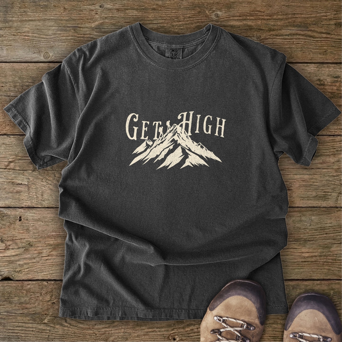 Get High Mountain T-Shirt – Outdoor Hiking Graphic Tee | GhostGum Tees