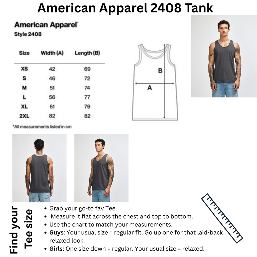 Size chart for Darwin - Northern Territory Singlet Retro Style
