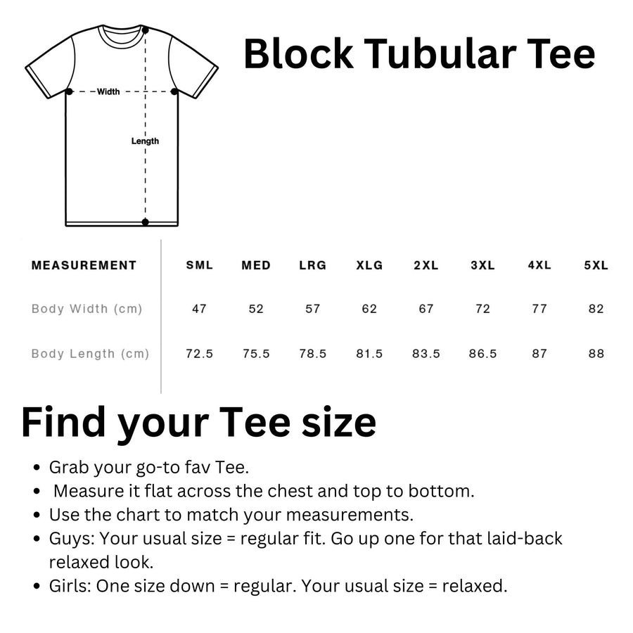 Size chart for Shuck Me Dead Christmas T-Shirt | Funny Aussie Santa Oyster Tee | GhostGum Tees