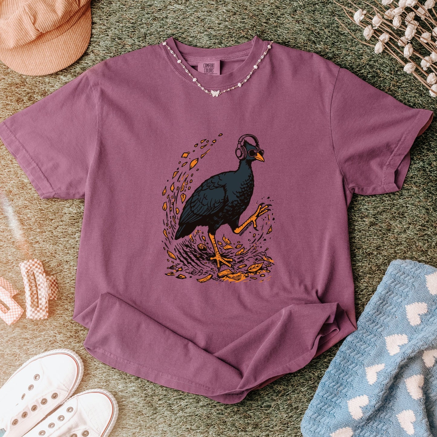 Bush Chook Bush Doof Berry Tshirt - Flatlay