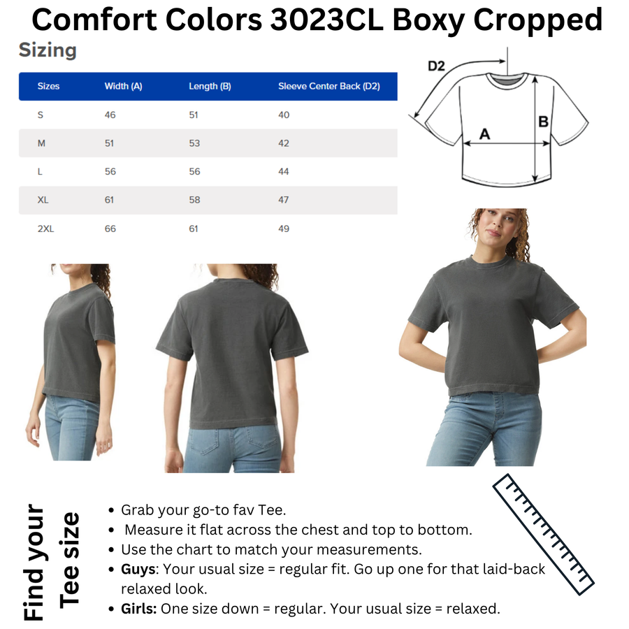 Size chart for Scrub Rebel Curlew Boxy Cropped Women's Tee