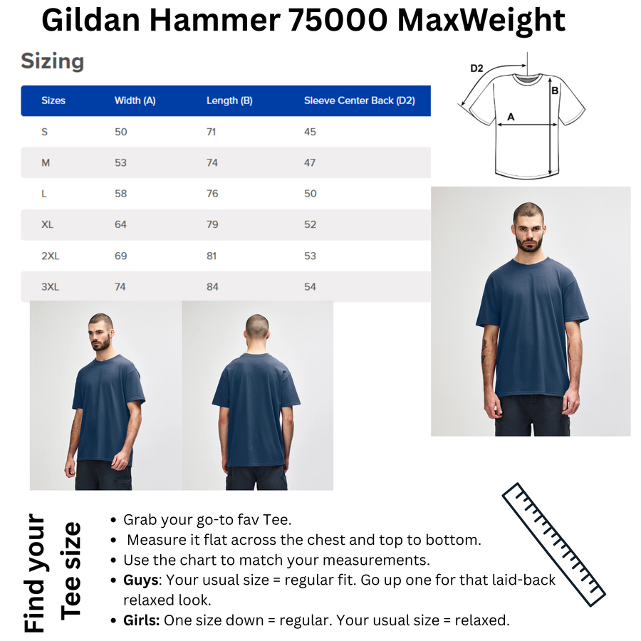 Size chart for Darwin Botanic Gardens Tee