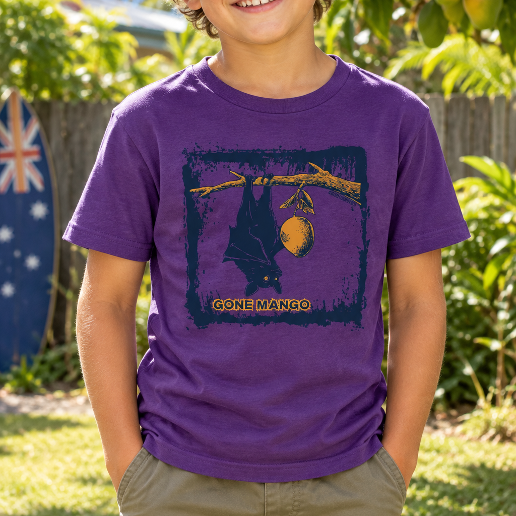 Gone mango bat tee  modelled on kid