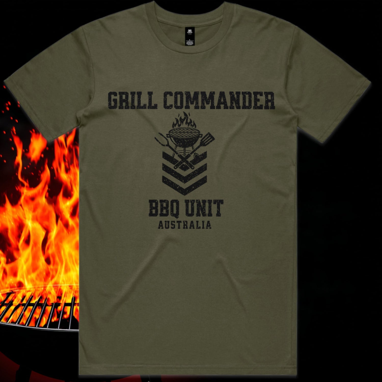 Grill commander bbq tee mockup - army green