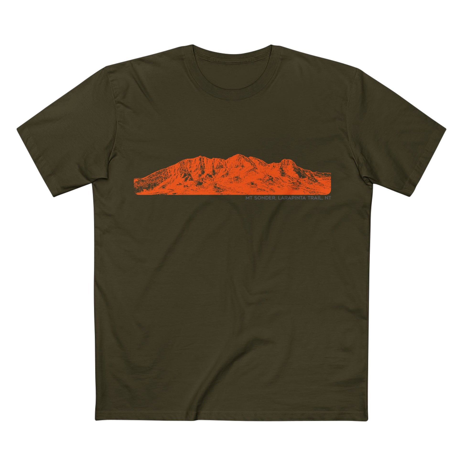 Mt-Sonder-Larapinta-Trail-T-Shirt-Army Green- On white background