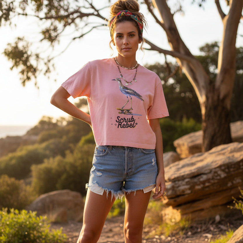 Light pink mockup of a lady wearing scrub rebel tshirt 