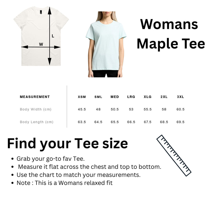Size chart for Magpie Goose Wet Season T-Shirt - GhostGum Tees
