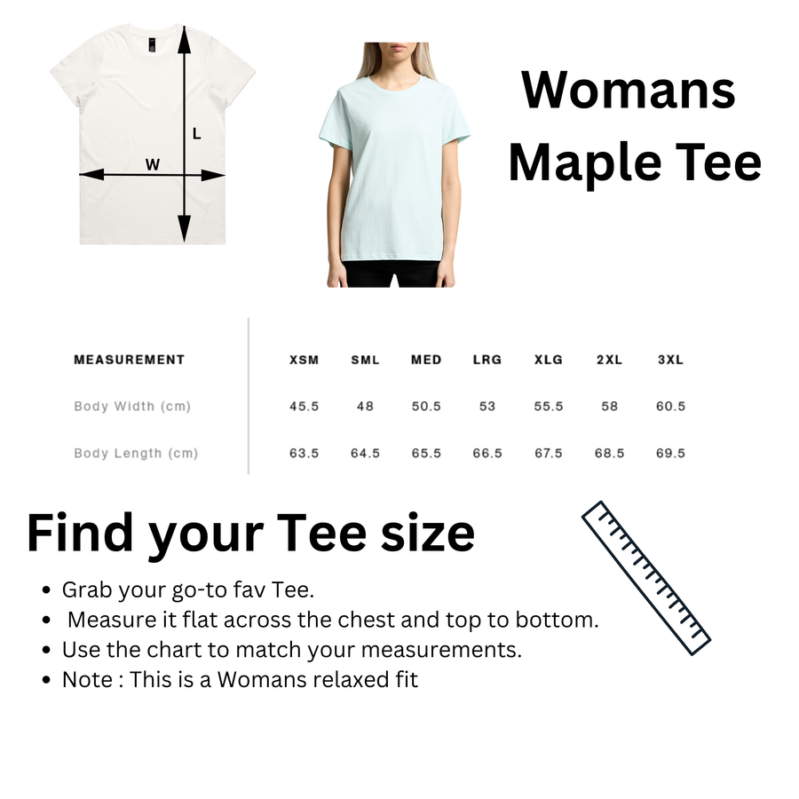 Size chart for Wildflower , Wilson's Promontory, Australia, Women's Martina Tee - AS Colour