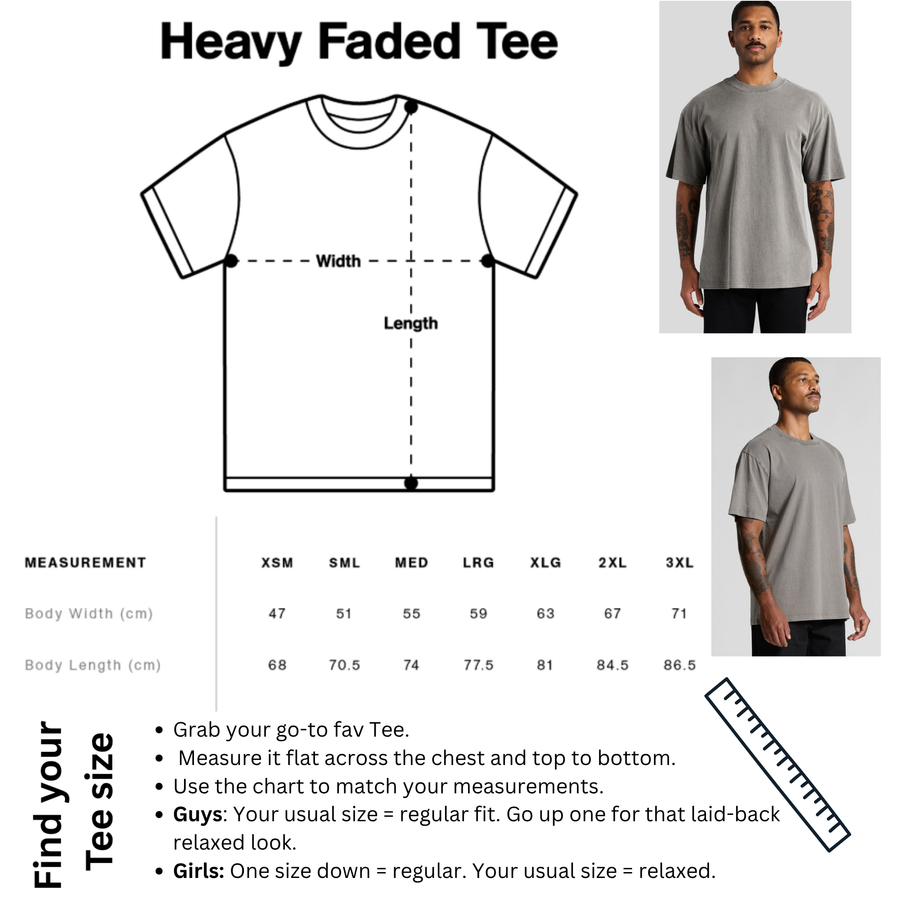 Size chart for Northern Territory Freedom Tshirt
